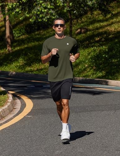 PINSPARK Men's Workout Athletic T-Shirts Moisture Wicking Cooling Running Shirts Short Sleeve Performance Tee Tops for Gym Tennis XL Army Green - Thumbnail 3
