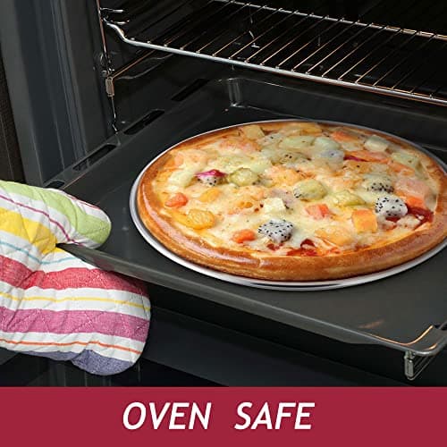 Herogo 13.5 Inch Stainless Steel Round Pizza Pan Plates Set of 4, Large Healthy Pizza Tray Platter for Oven Baking Serving, Dishwasher Safe - Thumbnail 6