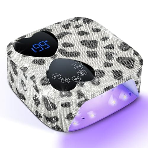 UV LED Nail Lamp Cordless, HUITINE 80W Rechargeable UV Light for Gel Nails with 5 Timers & Mirror Base, Professional Gel Light Dryer, Sparkling Rhinestones Curing Lamp for Salon & Home (Cow Diamond) - Image 1