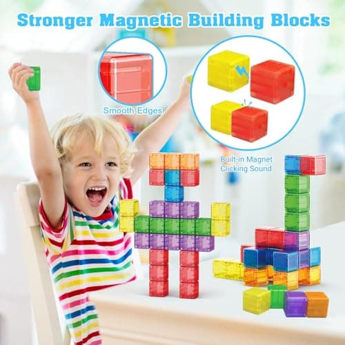 Caferria 1.4 inch Large Magnetic Blocks for Kids, 30pcs Magnet Building Blocks, Preschool STEM Sensory Montessori Stacking Cubes Educational Building Toys for 3 4 5 6 7 8 Year Old Boys Girls - Thumbnail 3