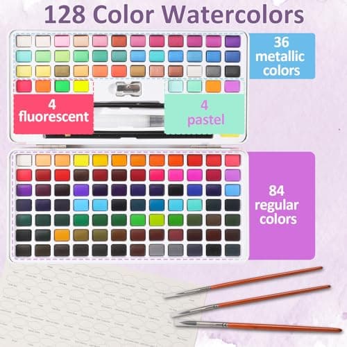 Caliart 128 Colors Watercolor Paint Set, Portable Art Supplies Palette Kit - Thumbnail 4