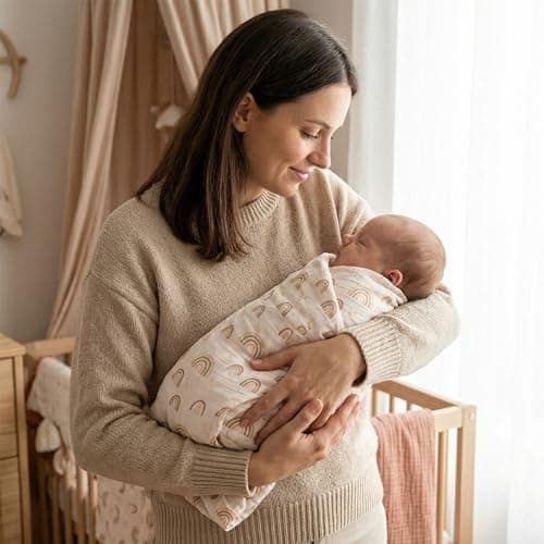 CIVARUA KIDS Muslin Swaddle Blankets for Newborn, 4 Pack Cotton Baby Blankets, Large 31.5 x 43.3 inch Breathable Soft Receiving Blanket, Essentials Swaddle Wrap Burping Clothes, Orange Rainbow Horse - Thumbnail 3