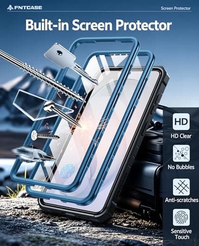 FNTCASE for Samsung Galaxy S26 Case: with [Built-in Screen Protector & Kickstand] [2 Front Frames] [Military-Grade Drop Protection] Heavy Duty Shockproof Rugged Case Full Body Protective Cover Blue - Thumbnail 5
