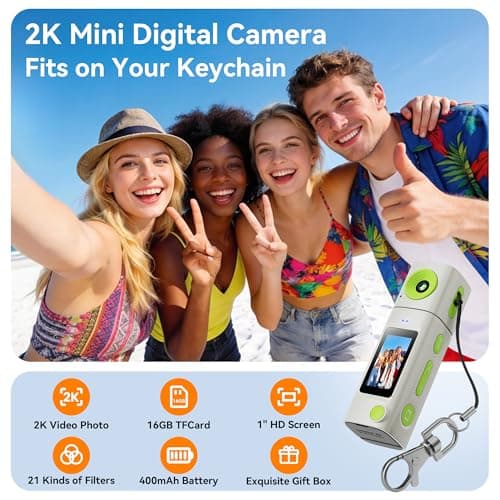 Mini Keychain Digital Camera:2K Digital Mini Camera with 16GB Card, Vintage Keychain Camera with 270° Rotating Lens, 400mAh Battery Portable Small Cameras with Elegant Gift Box for Travel,Kids,Gifts - Thumbnail 2