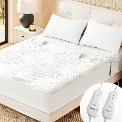blunique Electric Heated Mattress Pad King Size Dual Control Bed Warmer, Deep Pocket, Side Storage Pouch for Controller, Machine Washable, 3D Air Layer Fabric, 78"x80", Grey - Image 1