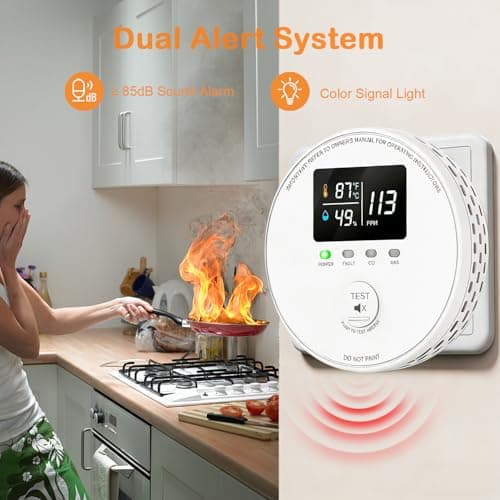 4-in-1 Carbon Monoxide Detectors Plug in, Natural Gas Detector & Carbon Monoxide Alarm with Temperature(°F/℃) & Humidity, Combustible Gas & CO Sensor and HD Display for Home, RV, Apartment - Thumbnail 4