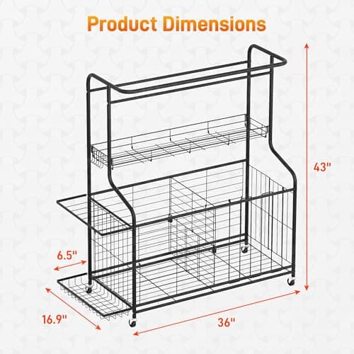 Sports Equipment Organizer -Heavy Duty Rolling Garage Storage Rack & Ball Holder, Large Capacity Cart for Outdoor Toy Storage & Garage Storage - Thumbnail 2