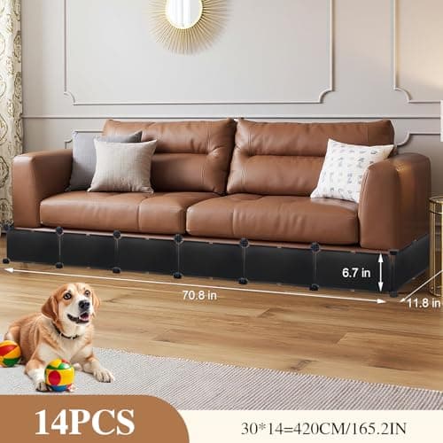 LEICHTEN 6.7" H x 166" L in Total Under Couch Blocker, Adjustable Length Couch Blockers for Pets, Couch Blockers Keep Cat Dog Off Couch, Fits Loveseat, Sofa, Couch, Black - Thumbnail 3