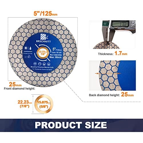 Diamond Granite Cutting Wheel 5inch - BRSCHNITT 125mm Vacuum Brazed Angle Grinder Diamond Blade for Dry and Wet Cutting Grinding Porcelain,Tile,Ceramic Tile Stone,Marble,Quartz,Granite - Thumbnail 2