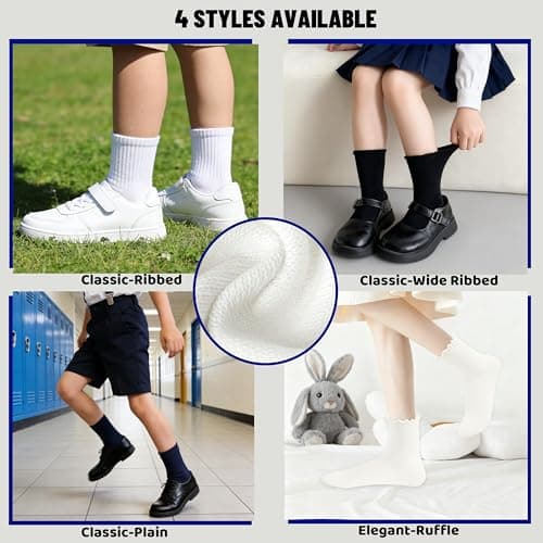 YMYDYFC 9-Pack Kids Socks For Boys Girls Toddler Crew White Ruffle Socks Black Dress Sock School Uniform Cotton Seamless 3-11T G-Cream Small（3-6Years） - Thumbnail 2
