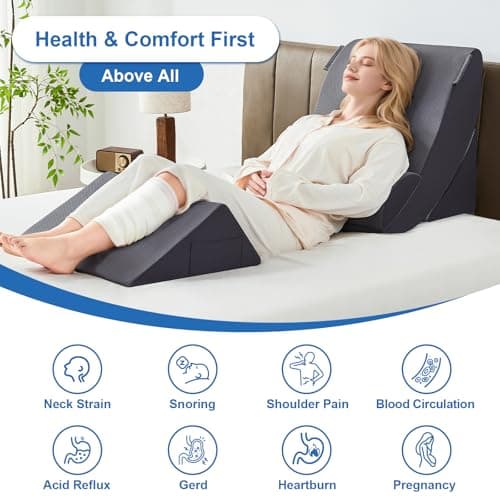 Paxato 4PCS Bed Wedge Pillow Set for After Surgery, Orthopedic Wedge Pillows for Sleeping, Back, Neck and Leg Pain Relief, Adjustable Memory Foam Support Pillows for Acid Reflux, GERD & Snoring, Grey - Thumbnail 5