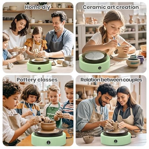 Skirfy Mini Pottery Wheel for Beginners Adults with Foot Pedal9.5"Ceramic Machine for Kids Art Craft Glow in Dark Kits 2.2LB Air-Dry Clay,Carving Tools Adjustable Speed,DIY Projects Birthday Gift - Thumbnail 2