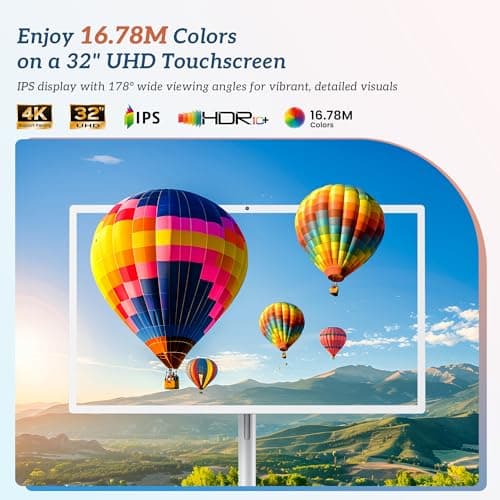 Kiyomo 32" Smart Portable TV on Wheels, UHD Touch Screen Rolling TV, 16GB RAM + 128GB Storage, Powerful Qualcomm Snapdragon CPU, Android 14 EDLA Certified, Supports Google Play with 10000+ Apps - Thumbnail 2