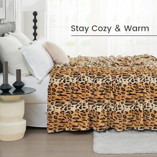 Cozy Bliss Leopard Print Fuzzy Blanket Throw for Bed & Couch - Thick Soft Warm Fleece Blankets for Room Decor, for Kids, Women Men Girls, Brown Cheetah 100"*120" - Thumbnail 3
