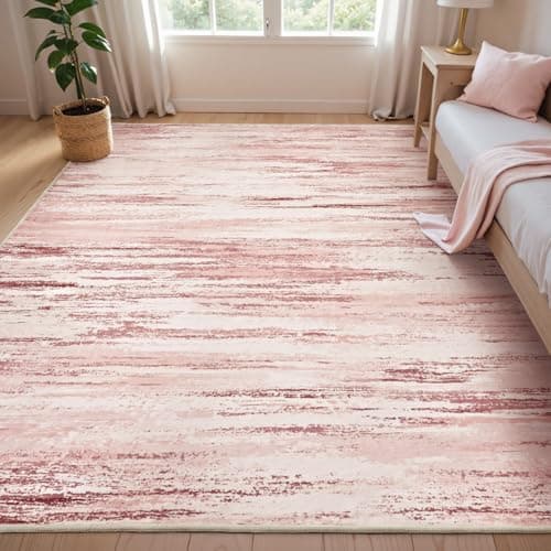 tchdio Pink Rug-6x9 Area Rugs for Living Room, Ultra Soft Washable Rugs for Bedroom Non Slip Nursery Rug, Kids Rug Playroom Carpet for Bedroom,Pink - Image 1