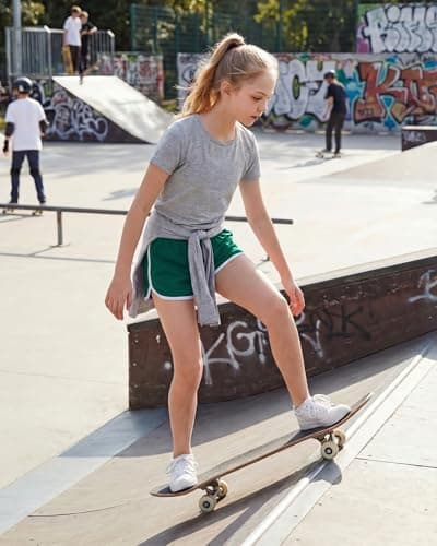 Stelle Girls Athletic Shorts with Pockets Quick Dry Running Shorts Gymnastics Basketball Short for Teen Kids Evergreen L - Thumbnail 3