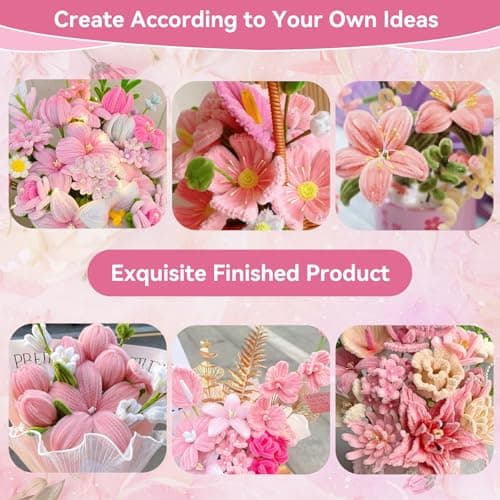 Beginner DIY Pipe Cleaner Craft Starter Kit with Step-by-Step Tutorial Video, 500 Pcs Thick 12in x 8mm Chenille Stems, Holiday & Room Decor, Family Handmade Projects (Pink) - Thumbnail 6