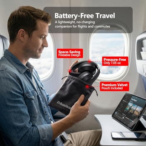 Urban Swing W2 Foldable Wired Headphones, 3.5mm Jack & USB C Adapter, Over Ear Headset for iPhone 17 16, iPad Pro, Samsung S25 S24, 4.9ft Braided Cable & Pouch for Travel, Office, Casual Gaming, Black - Thumbnail 5