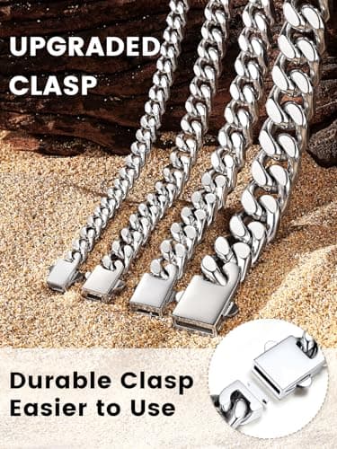 Bestyle Hypoallergenic Diamond Cut Miami Cuban Link Chain for Men, Silver Chain for Men, Chain Necklace for Men Him Women, Hip-Hop & Cool Men’s Necklace, 316L Stainless Steel, 9mm Width, 30 Inch - Thumbnail 4