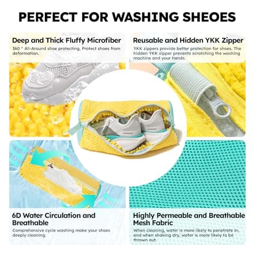 Shoe Washing Machine Bag: Laundry Shoe Bag Keeps Clean - Reusable Shoe Washing Bag for Sneaker Tennis Shoes Unstain Cleaner Kit(Yellow 2 Pcs) - Thumbnail 3