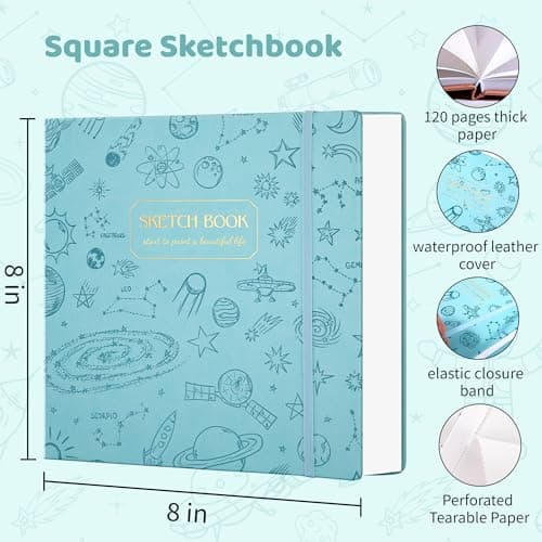 FLYING EAGLE Sketch Book, Square Hardcover Sketchbook for Kids, 8 x8, Blue - Thumbnail 2