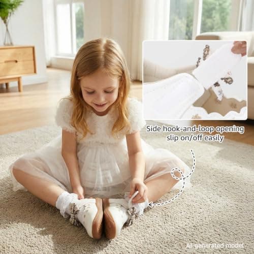 WIDE TOE BOX Toddler Girl Mary Jane Dress Shoes Wide Ballet Flats for Girls Party School Shoes White Toddler 6 - Thumbnail 6