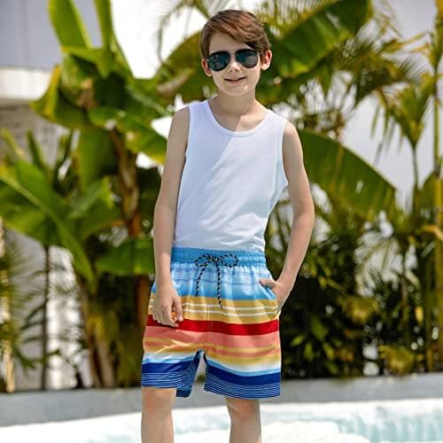 Cozople Teen Boys Swim Trunks Size 14-16 Beachwear Swimsuit Novelty Stripes Graphic Swimming Shorts Quick Dry UPF 50+ Beach Board Shorts for Teens Summer Holiday Beach Costume - Thumbnail 2