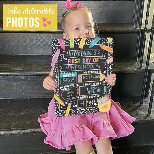 My First Day of School Sign with Markers -11x14 Back to School Signs First and Last Day, Kindergarten Chalkboard Signs, Pre K Sign Board, Preschool Board, Reusable Photo Prop for Kids - Thumbnail 5