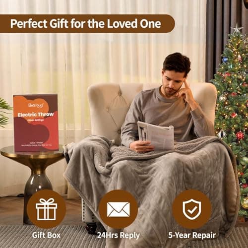 Bearhug Electric Blanket Twin Size 62" x 84", Velvet & Sherpa Heated Blanket, 5-Year Warranty, 10 Heating Levels & 1-12H Auto Off, Over-Heat Protect, ETL Certification, Machine Washable - Thumbnail 6