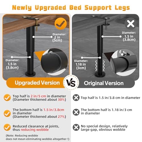 Wlrrcwdttc 4 Pcs Adjustable Height Bed Support Legs 7.08-13 inch, Bed Frame Center Support Legs for Bed Frame/Bed Center Slat/Furniture, Heavy Duty Metal Bed Replacement Legs Bed Slats Support Legs - Thumbnail 3