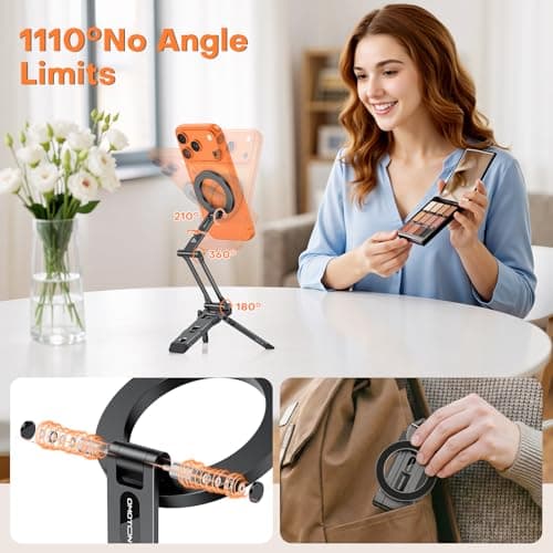 OMOTON TP06 [Equipped Lanyard] for MagSafe Tripod Hook with Magnet Back & Arca-Swiss Base, 360°Rotating with 1/4" Screw, Magnetic Phone Tripod for iPhone 17/16 Pro Max Air Fits Vlog, Travel, Gym - Thumbnail 6