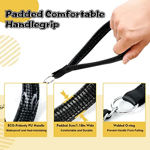 LUFFWELL Heavy Duty Metal Dog Chain Leash with Comfortable PU Leather Padded Handle, Chew Proof for Medium Large Pooch Walking Training (4FT 3.5mm Black) - Thumbnail 3