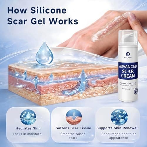 Rvlaim Silicone Scar Cream Scar Gel, Advanced Scar Removal Cream for Surgical Scars, Acne Marks, Stretch Marks, Keloids, C-Section, Burns, Old and New Scars, 1.7 fl oz - Thumbnail 4