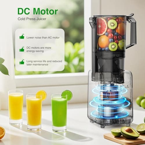 AGLUCKY Cold Press Juicer Machines, Large Feed Chute Juice Extractor Self Feeding Machine, High Juice Yield, Slow Masticating Juicer for Whole Vegetables & Fruits, Stainless Steel & Black - Thumbnail 3