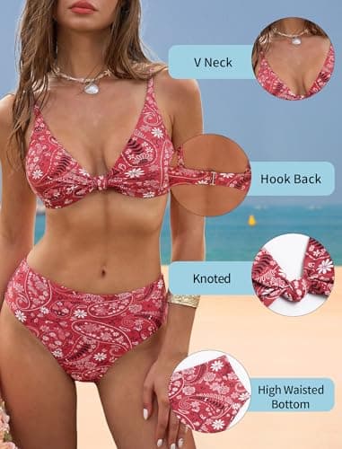 ZAFUL Red Floral Women Two Piece Swimsuit Knot Twist Bikini Set High Waisted Swimsuit Bathing Suit 2026 Teen Bikini Swim Suit XL - Thumbnail 4