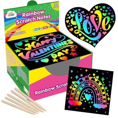 ZMLM 165 Rainbow Scratch Paper Art Notes: Kids Valentines Day Crafts Gifts Age 4 5 6 7 8 9 10 Years Old Girls Boys Toys Students Classroom Prizes School Activity Easter Basket Stuffers Essentials