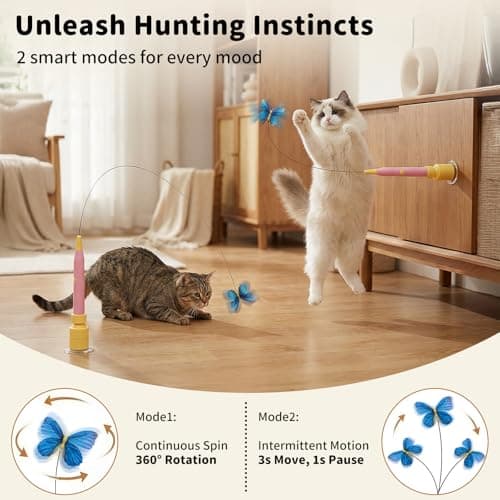 JoyBruko Interactive Cat Toys for Indoor Cats, Automatic Cat Wand Toy Enrichment for Bored Kitten, Spin Butterfly with Self-Holding Suction Base, Rechargeable Electric Moving Feather Stimulating Toy - Thumbnail 2