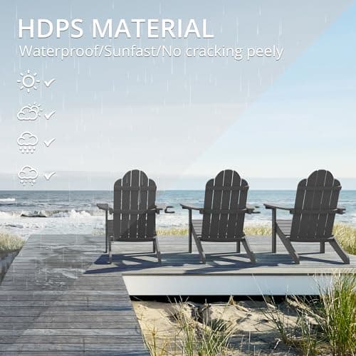 LUE BONA HDPS Adirondack Chairs Set of 2, Long-Lasting All-Season Outdoor Patio Chairs, Hidden Cup Holder, 350 LBS, Dark Gray - Thumbnail 3