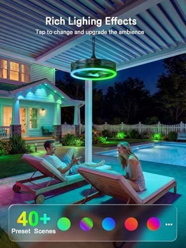 Lumary 20'' Smart Outdoor Ceiling Fans with RGBAI Lights Pro, Wi-Fi Bluetooth Connect RGBCW, 40+ Scene, Work with Alexa, Waterproof Plug in Caged Fan with Hook/Remote/APP Control for Patios, Gazebo - Thumbnail 5