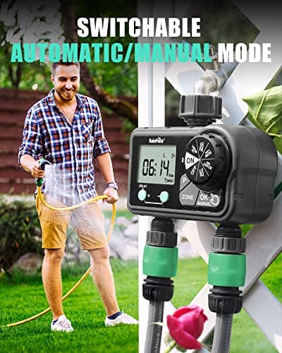 RAINPOINT Sprinkler Timer with 3 Different Programs, Hose Timer for Garden Hose with Rain Delay/Manual Watering/Automatic Irrigation System for Garden, 2 Outlet - Thumbnail 4