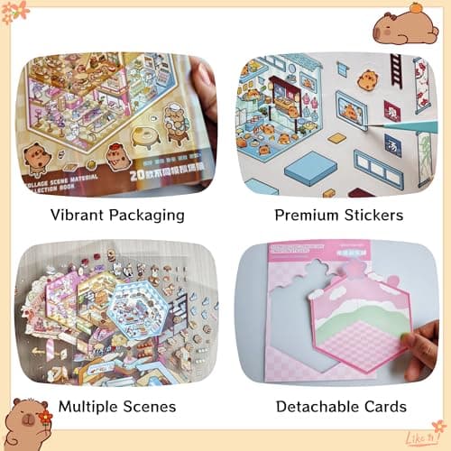 20 Sets DIY 3D House Stickers Scene Collection Book for Kids Adults, with Tweezers Make Your Own Shop House Stickers Therapy for Adult Relief Stress - Thumbnail 5