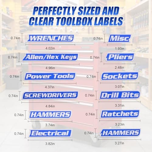 Magnetic Tool Box Labels and Hooks Set, 12 PCS Toolbox Magnetic Labels + 4PCS Self Adhesive Metal Hooks, Reusable Tool Box Accessories Organize for Steel Carts, Drawers, and Cabinets(Blue) - Thumbnail 5