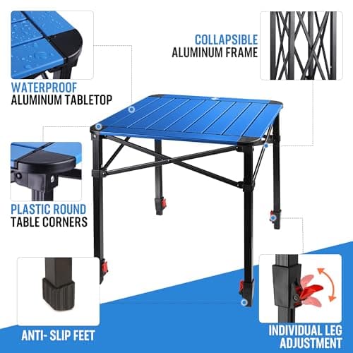 VILLEY Folding Camping Square Table with Carry Bag, Lightweight Aluminum Adjustable Square Table for Outdoor, Camping, Picnic, Backyards, BBQ, Medium - Thumbnail 4