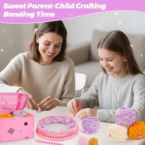 Knitting Loom Craft Kit for Kids & Beginners - Create Hat & Scraf with Yarn, Hook Needle, Ideal Birthday Christmas Gifts for Teens Girls Age 6-8 8-12 14+, Pink Loom - Thumbnail 3