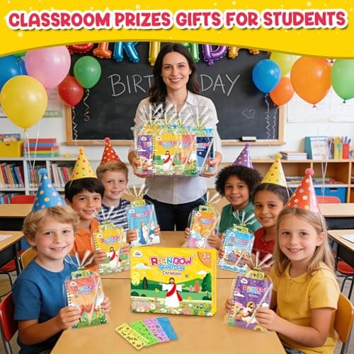 ZMLM Rainbow Scratch Party Favors Kids: Birthday Gifts Toy Bulk Scratch Art Notebook Birthday Goodie Bags Stuffers Girls Boys Art Craft Kit Pads Classroom Prizes School Teacher Return (Christian, 24) - Thumbnail 4