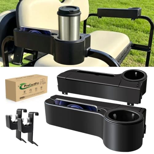 ProCartFit Upgrade Golf Cart Rear Seat Armrest with Cup Holder, UV-Proof Golf Cart Accessories for EZGO, Club Car, Yamaha, All-in-One Arm Rest Fit 1"/1.25" Square Tube, No Drilling, Black - Image 1