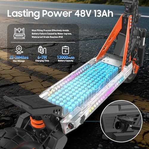 VELOFLOW Electric Scooter, 10" Off-Road Tire, 1000W Powerful Motor, 9/15/21/28MPH, 28 Miles Range, 13Ah Large Battery, Triple Spring Shock Absorber, Folding Commuting Electric Scooter for Adults - Thumbnail 3