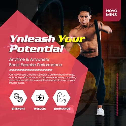 novomins Creatine Monohydrate Gummies for Men & Women, Chewables Creatine Monohydrate for Muscle Strength, Muscle Builder, Energy Boost, Pre-Workout Supplement-90 Peach - Thumbnail 4