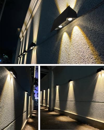 Solar Fence Lights with 4 Bulbs, 6 Pack WarmWhite Fence Lights Solar Powered, IP54 Waterproof Solar Wall Lights for Up&Down, Dusk to Dawn 12 Hours Auto Illuminate for Deck/Wall/Step/Patio/Yard/House - Thumbnail 2