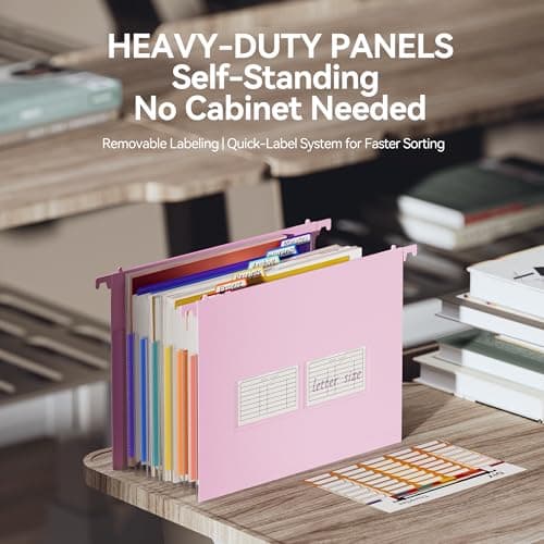 ThinkTex Plastic Expanding Hanging File Folders, 7 Innovative 1.2" Accordion Pockets, Large Capacity, Multi-Color Tabs, Letter Size for Filing Cabinet - Purple - Thumbnail 5